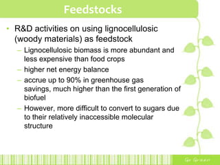 Bioethanol ProductionChemical reaction 1The fructose and glucose sugars react with zymase to produce ethanol and carbon dioxide.Chemical reaction 2Fermentation process requires 3 days to complete and is carried out at a temperature of between 250°C and 300°C.Bioethanol ProductionFractional Distillation ProcessAfter the sugar fermentation process, the ethanol still does contain a significant quantity of water which have to be removed.In the distillation process, both the water and ethanol mixture are boiled.Ethanol has a lower boiling point than water, therefore ethanol will be converted into the vapour state first  condensed and separated from water. 