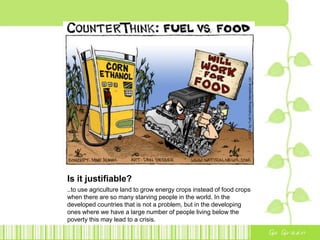 Disadvantages and ConcernsTransportationethanol is hygroscopic, it absorbs water from the air and thus has high corrosion aggressivenessCan only be transported by auto transport or railroadMany older cars unequipped to handle even 10% ethanolNegatively affect electric fuel pumps by increasing internal wear and undesirable spark generation