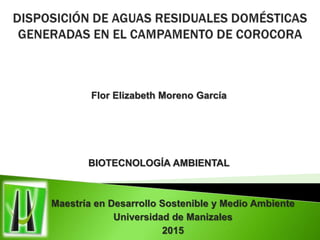 Flor Elizabeth Moreno García
BIOTECNOLOGÍA AMBIENTAL
Maestría en Desarrollo Sostenible y Medio Ambiente
Universidad de Manizales
2015
 