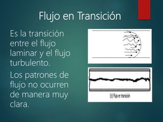 Flujo en Transición
Es la transición
entre el flujo
laminar y el flujo
turbulento.
Los patrones de
flujo no ocurren
de manera muy
clara.
 