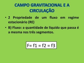 • 2 Propriedade de um fluxo em regime 
estacionário (RE) 
• B) Fluxo: a quantidade de líquido que passa é 
a mesma nos três segmentos. 
F= f1 = f2 = f3 
 