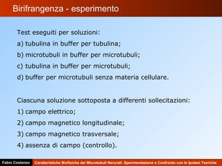 Birifrangenza - esperimento

       Test eseguiti per soluzioni:
       a) tubulina in buffer per tubulina;
       b) micr...