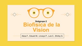 Subgrupo 2
Biofisica de la
Vision
Alexa F., Eduard M., Linceys P., Luis C., Shirley G.
 
