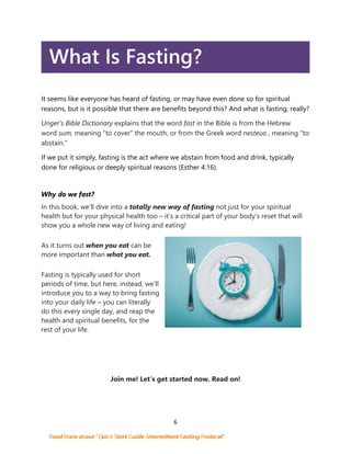 6
What Is Fasting?
It seems like everyone has heard of fasting, or may have even done so for spiritual
reasons, but is it ...