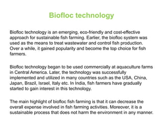 Biofloc fish farming for sustainable aquaculture | PPT