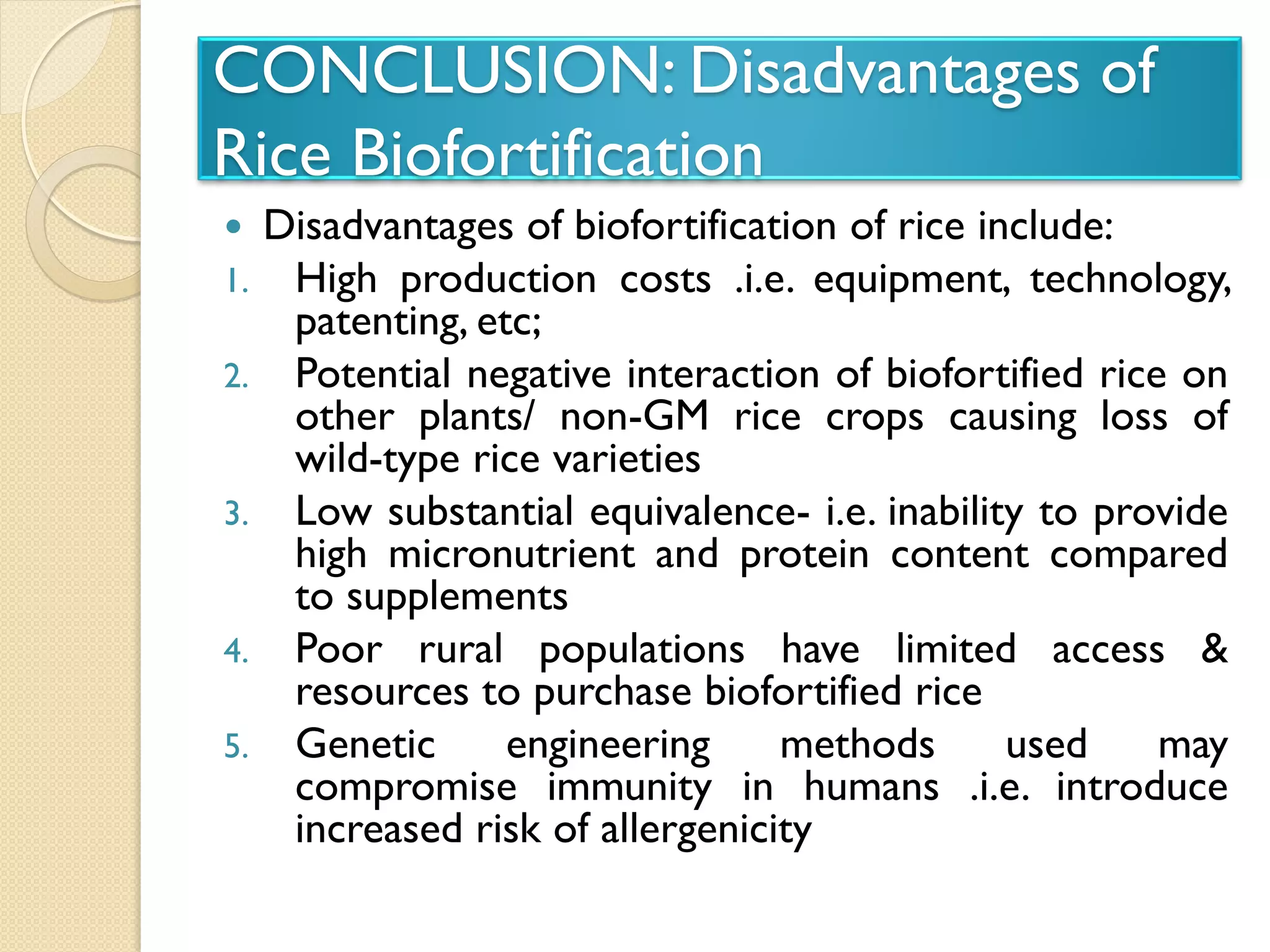 Biofortification of rice