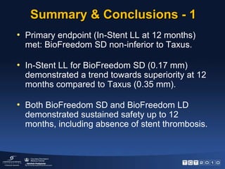 12 MonthMACE (KM Estimates)All Patients (1st + 2nd Cohorts) *Time to first event**In-hospital MI All p values are non significant.Tests were performed for BFD SD vs. Taxus and BFD LD vs. Taxus.