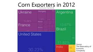 Corn Exporters in 2012 
Source: 
The Observatory of 
Economic 
Complexity 
 