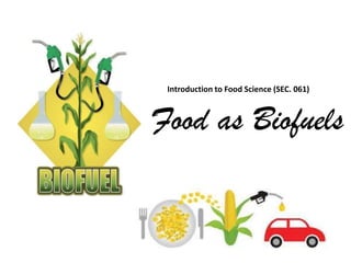 Food as Biofuels
Introduction to Food Science (SEC. 061)
 