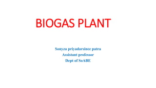 BIOGAS PLANT
Sonyza priyadarsinee patra
Assistant professor
Dept of SoABE
 