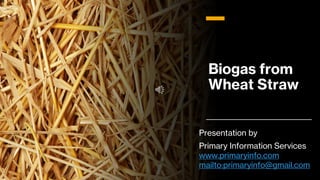 Biogas from
Wheat Straw
Presentation by
Primary Information Services
www.primaryinfo.com
mailto:primaryinfo@gmail.com
 