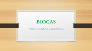 BIOGAS
Unlimited friendly future energy consumtion
 