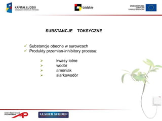 SUBSTANCJE      TOKSYCZNE


 Substancje obecne w surowcach
 Produkty przemian-inhibitory procesu:

                kwasy lotne
                wodór
                amoniak
                siarkowodór
 