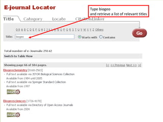 Type biogeo and retrieve a list of relevant titles