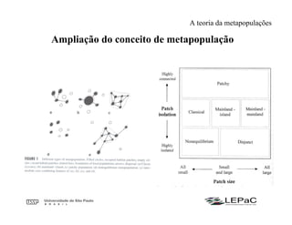 Ampliação do conceito de metapopulação
A teoria da metapopulações
 