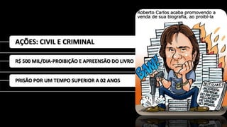 AÇÕES: CIVIL E CRIMINAL
R$ 500 MIL/DIA-PROIBIÇÃO E APREENSÃO DO LIVRO

PRISÃO POR UM TEMPO SUPERIOR A 02 ANOS

 
