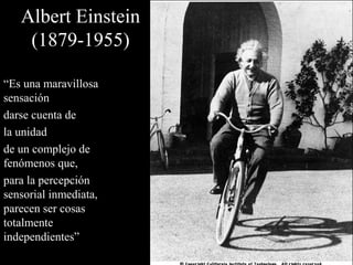 Albert Einstein
(1879-1955)
“Es una maravillosa
sensación
darse cuenta de
la unidad
de un complejo de
fenómenos que,
para la percepción
sensorial inmediata,
parecen ser cosas
totalmente
independientes”
 