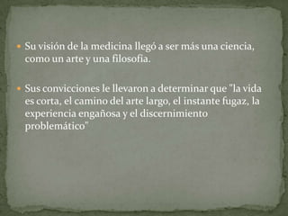 Aporte de Hipócrates:El Juramento HipocráticoHoy día se conoce como el Juramento de Hipócrates, aquel que realizan los médicos al graduarse, precisamente en honor a este reconocido médico griego.