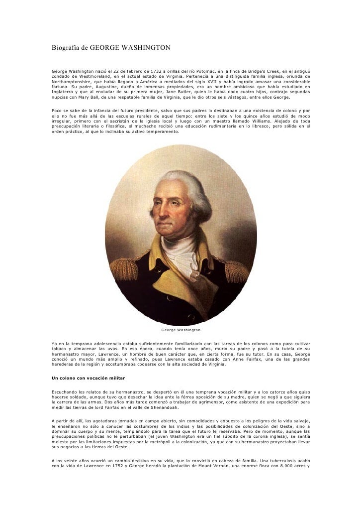 Biografia De Gerge Washington