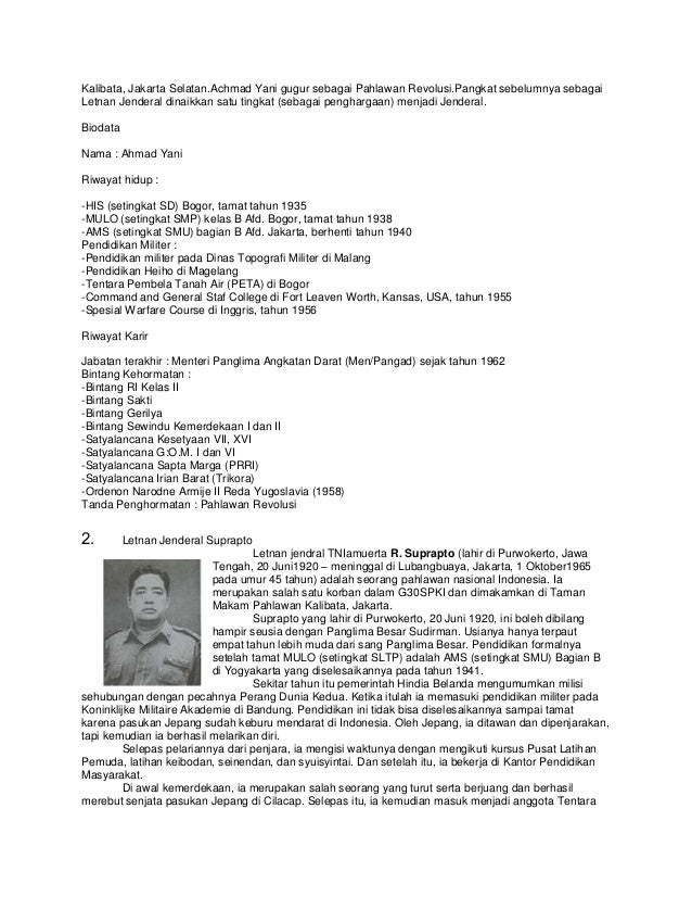 Biografi pahlawan revolusi indonesia