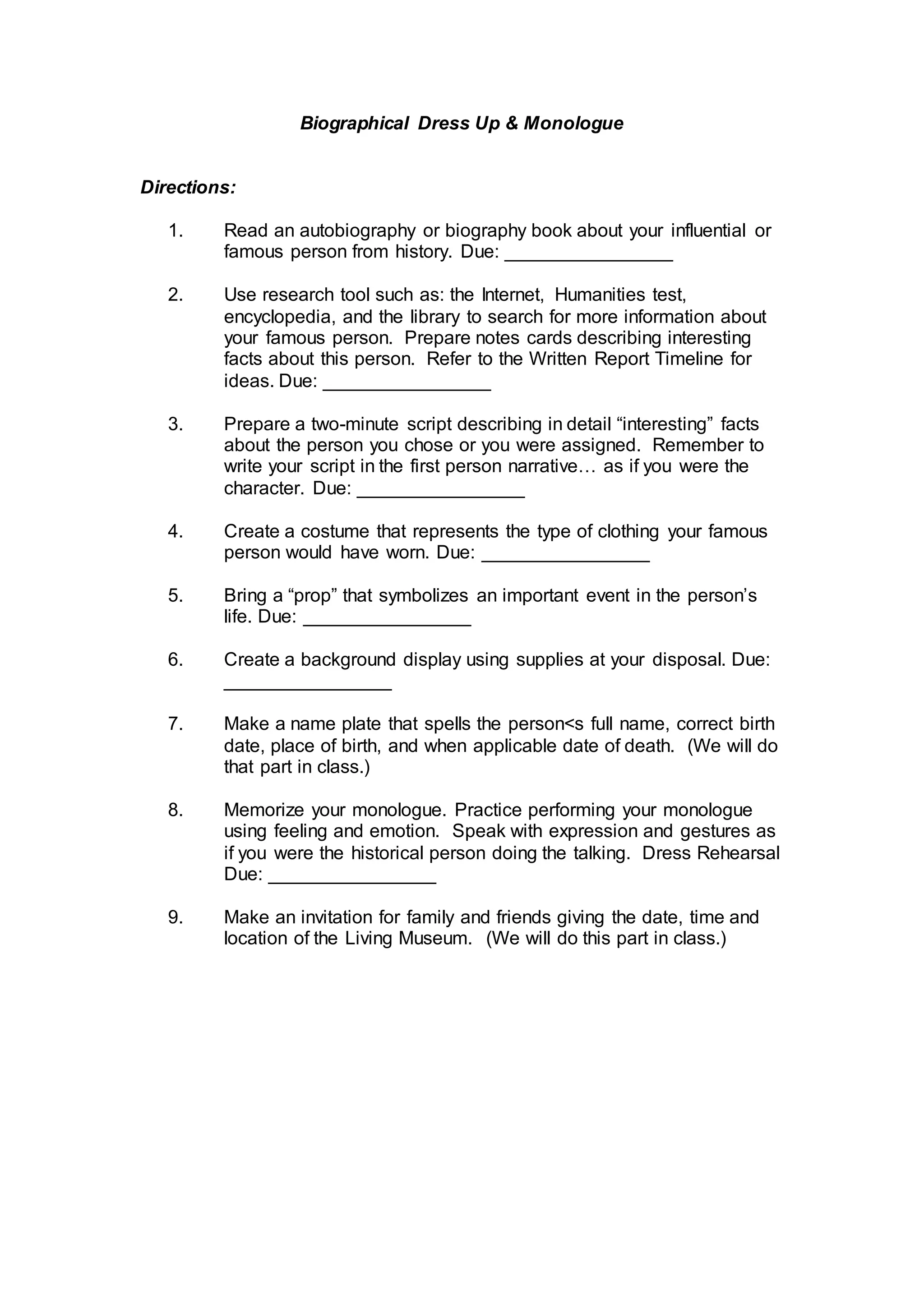 Biographical Dress Up PDF Biographical dress up pdf