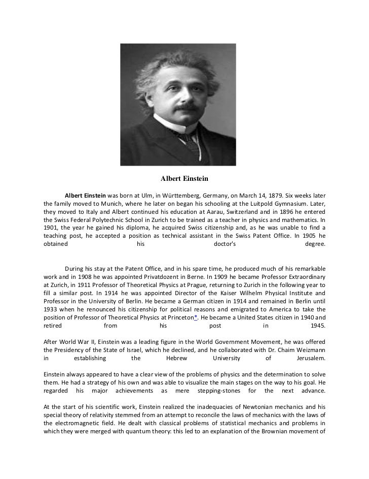 short biography of albert einstein in 250 words