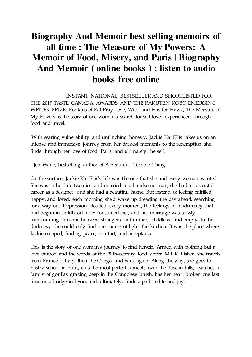 Biography And Memoir best selling memoirs of all time The Measure of