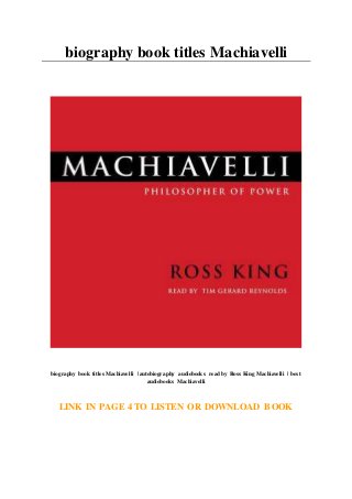 biography book titles Machiavelli
biography book titles Machiavelli | autobiography audiobooks read by Ross King Machiavelli | best
audiobooks Machiavelli
LINK IN PAGE 4 TO LISTEN OR DOWNLOAD BOOK
 