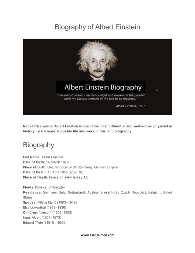 Biography of Albert einstein PDF