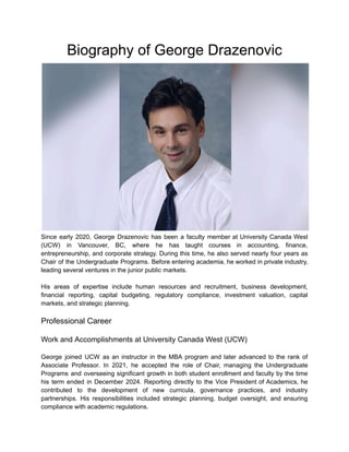 Biography of George Drazenovic, Associate Professor at University ...