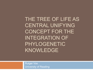 The Tree of Life as central unifying concept for the integration of phylogenetic knowledge Rutger Vos University of Reading 