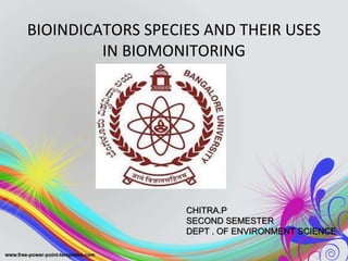 BIOINDICATORS SPECIES AND THEIR USES
IN BIOMONITORING
CHITRA.P
SECOND SEMESTER
DEPT . OF ENVIRONMENT SCIENCE
 