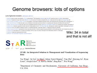 Genome browsers: lots of options 
Wiki: 34 in total 
and that is not all! 
 