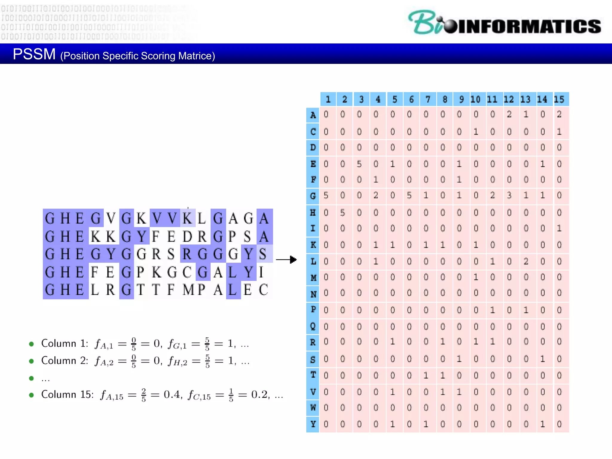 PSSM (Position Specific Scoring Matrice) 