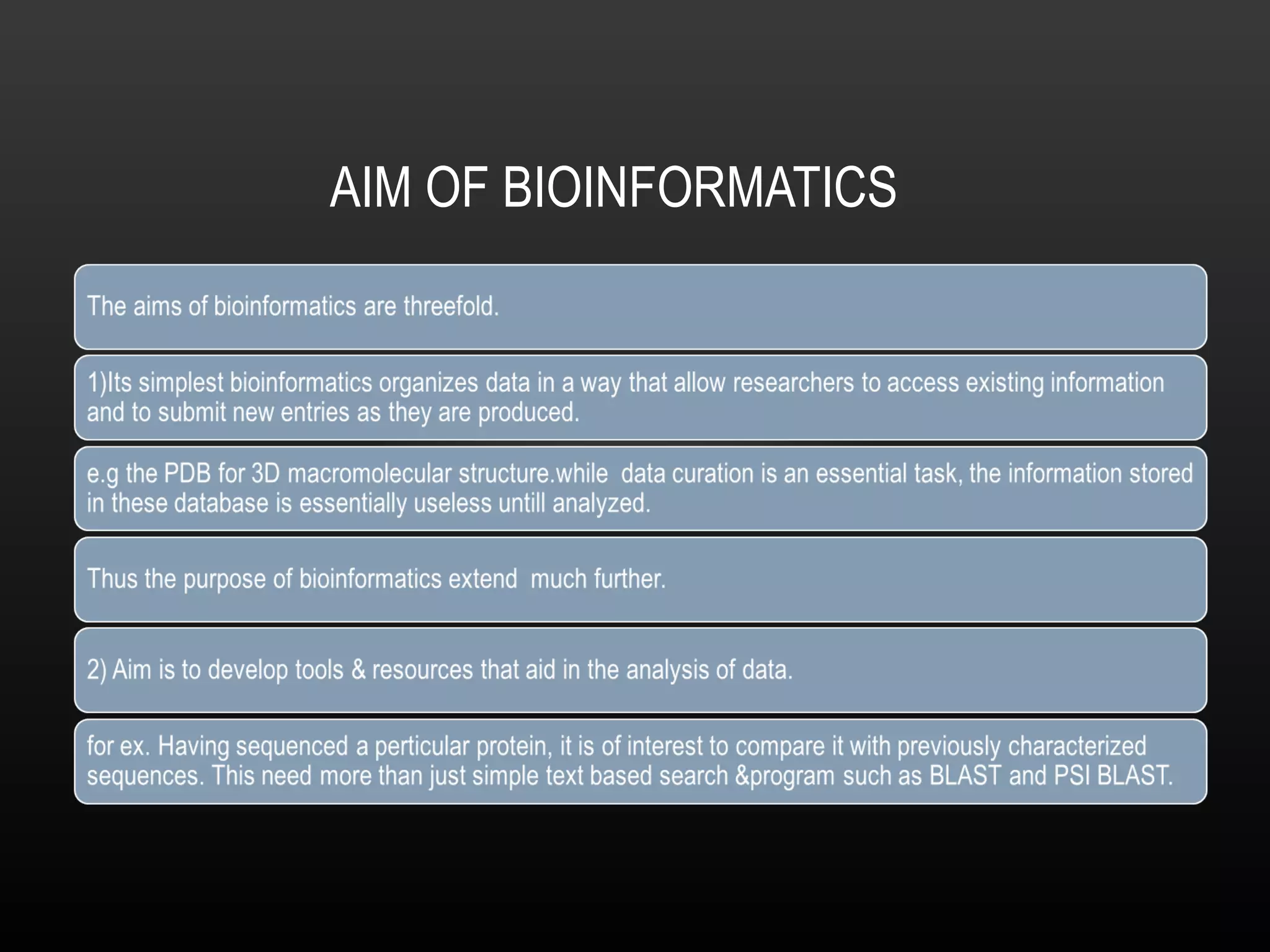 AIM OF BIOINFORMATICS 