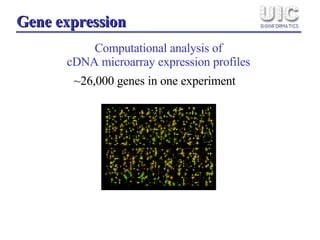 Gene expression Computational analysis of  cDNA microarray expression profiles   ~26,000 genes in one experiment 