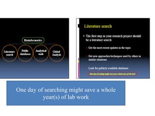 One day of searching might save a whole
year(s) of lab work
 