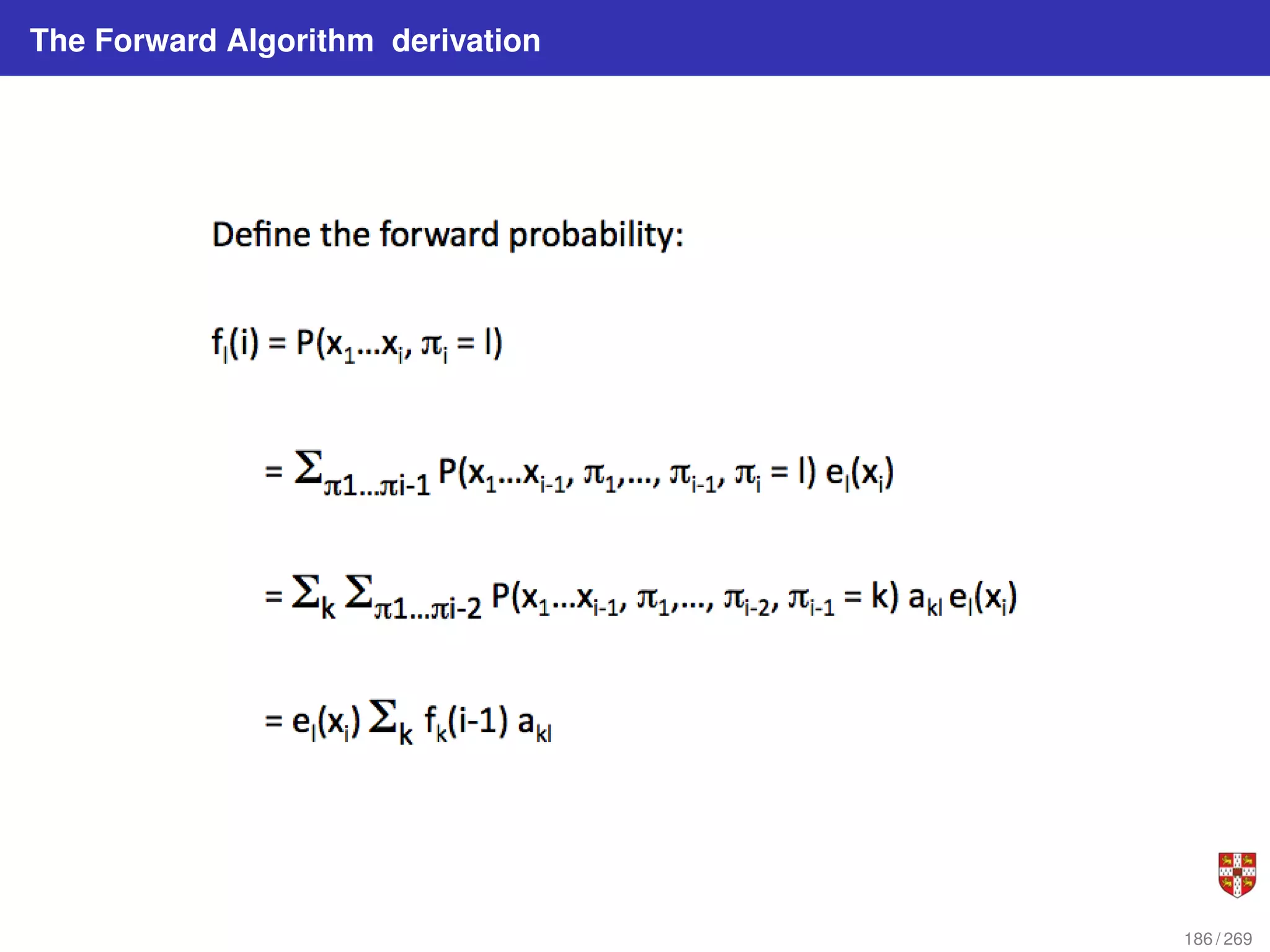 The Forward Algorithm derivation
186 / 269
 