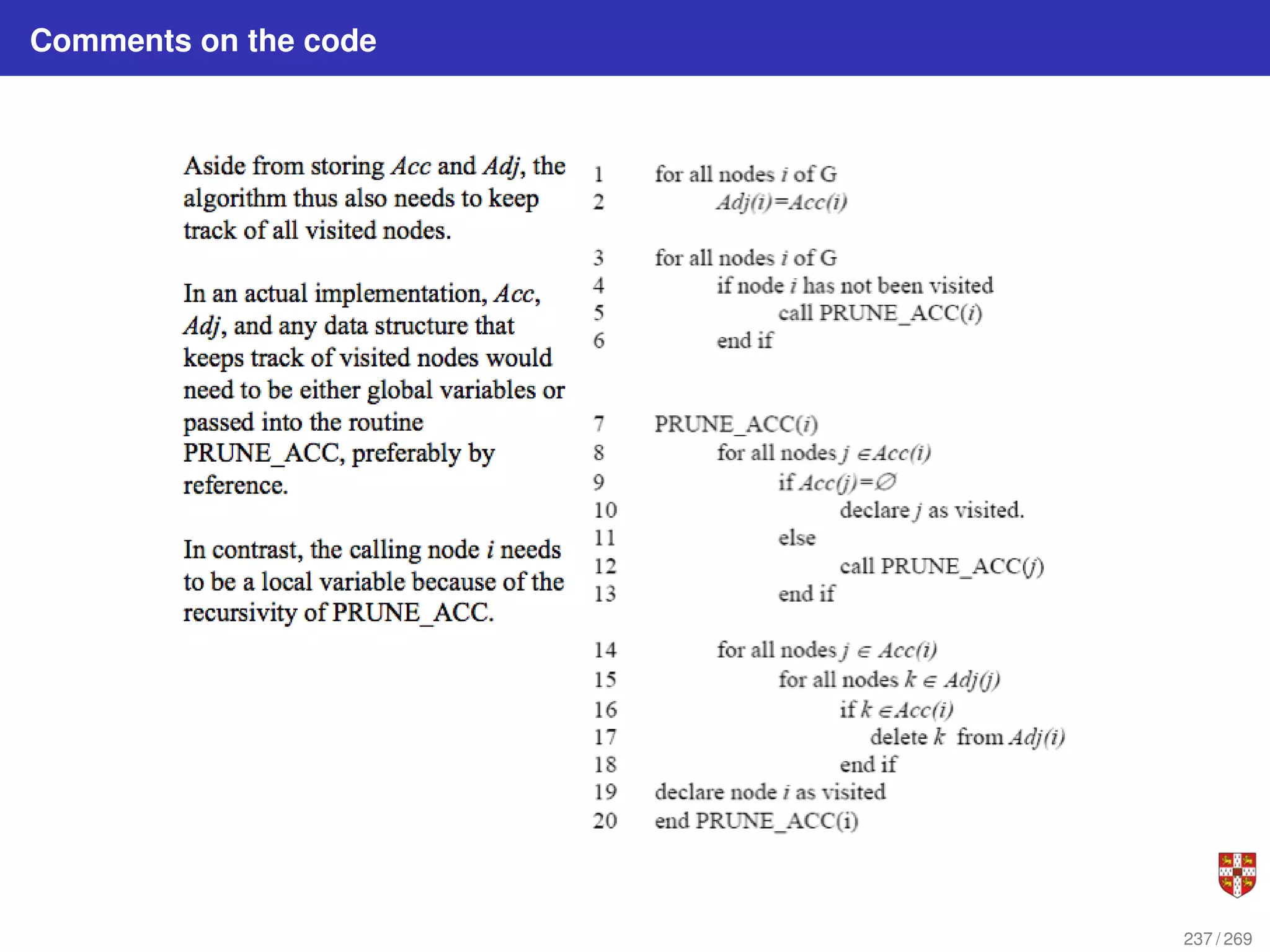 Comments on the code
237 / 269
 