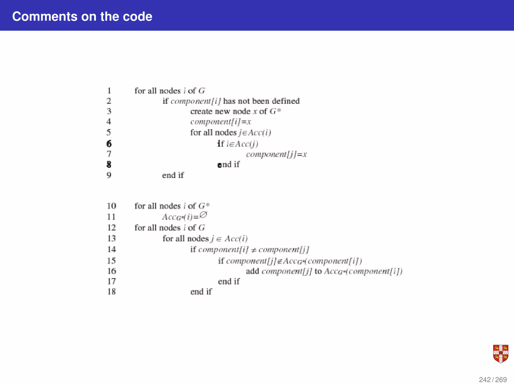 Comments on the code
242 / 269
 