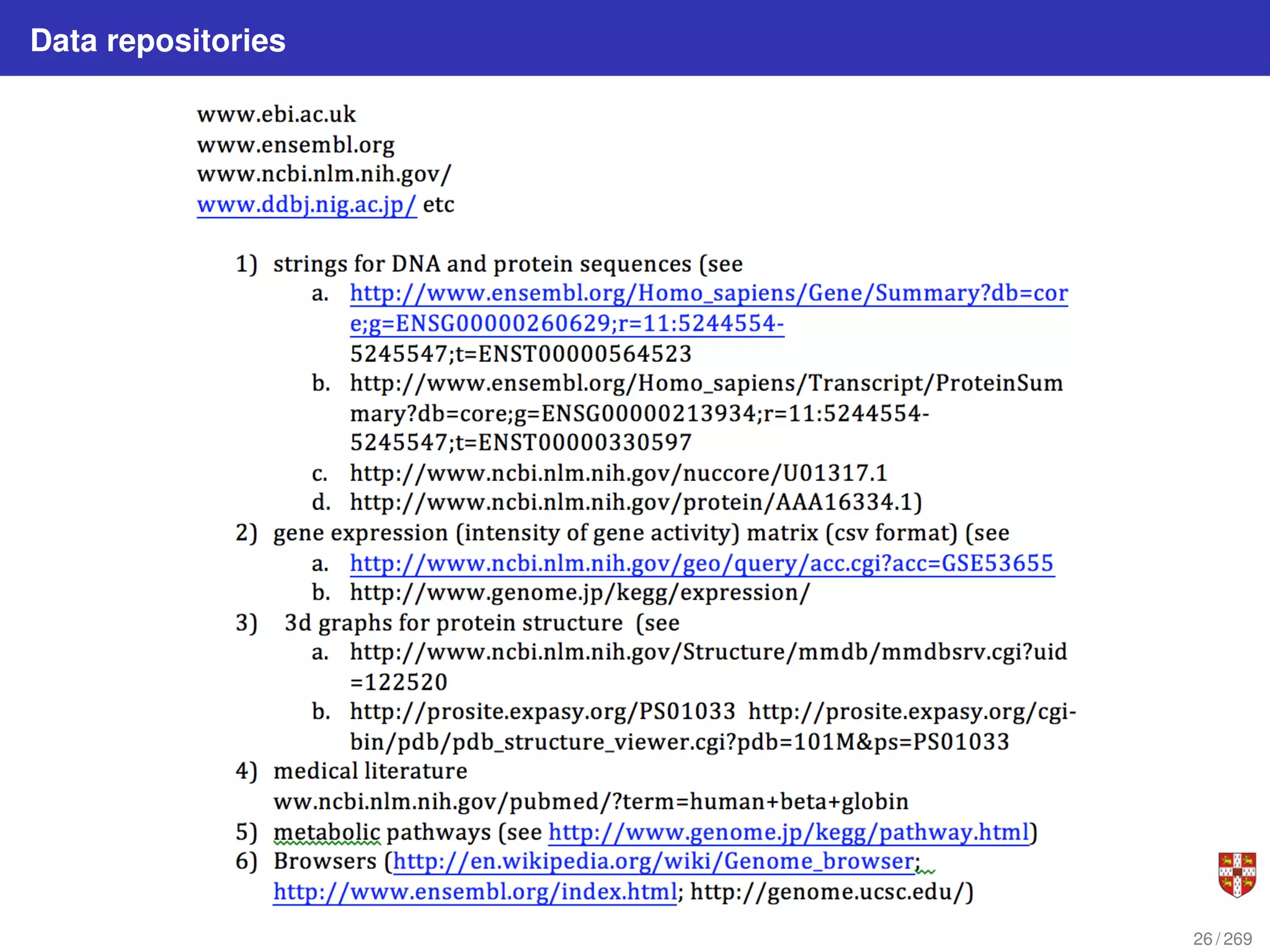 Data repositories
26 / 269
 