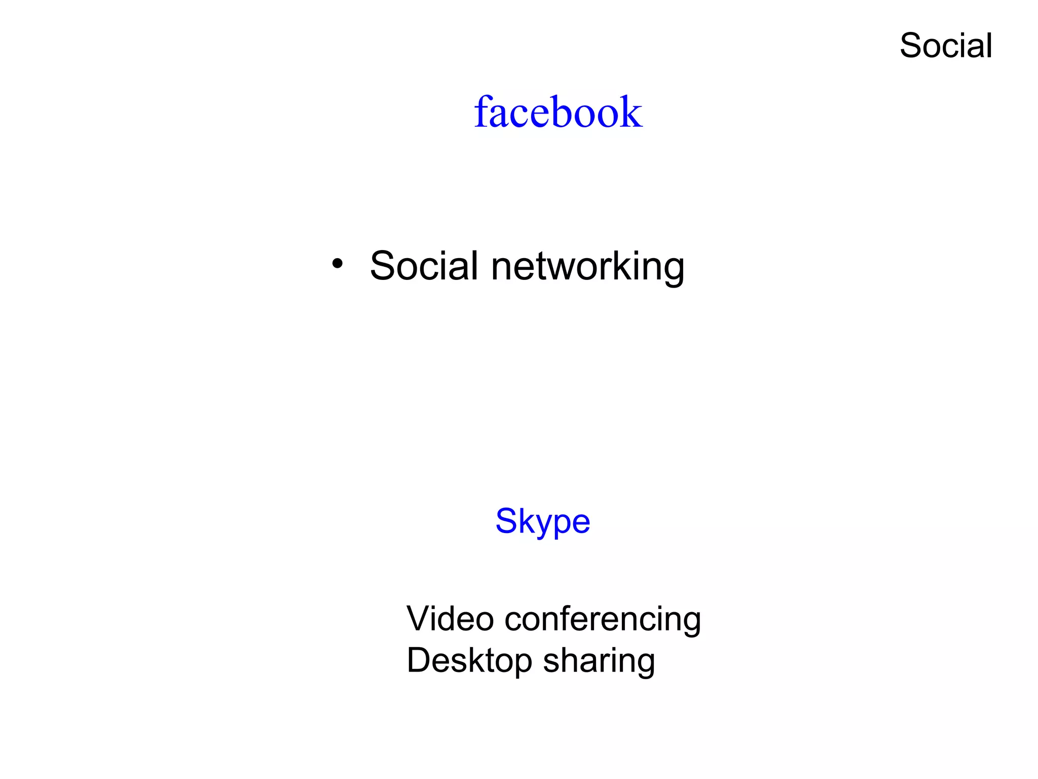 facebook Social networking  Skype Video conferencing Desktop sharing Social 