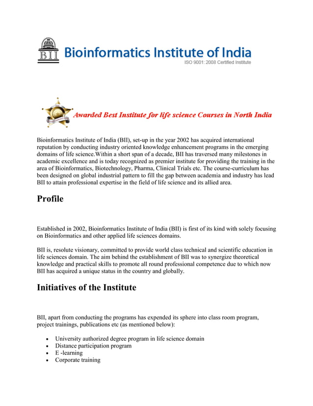 Bioinformatics institute of india | PDF