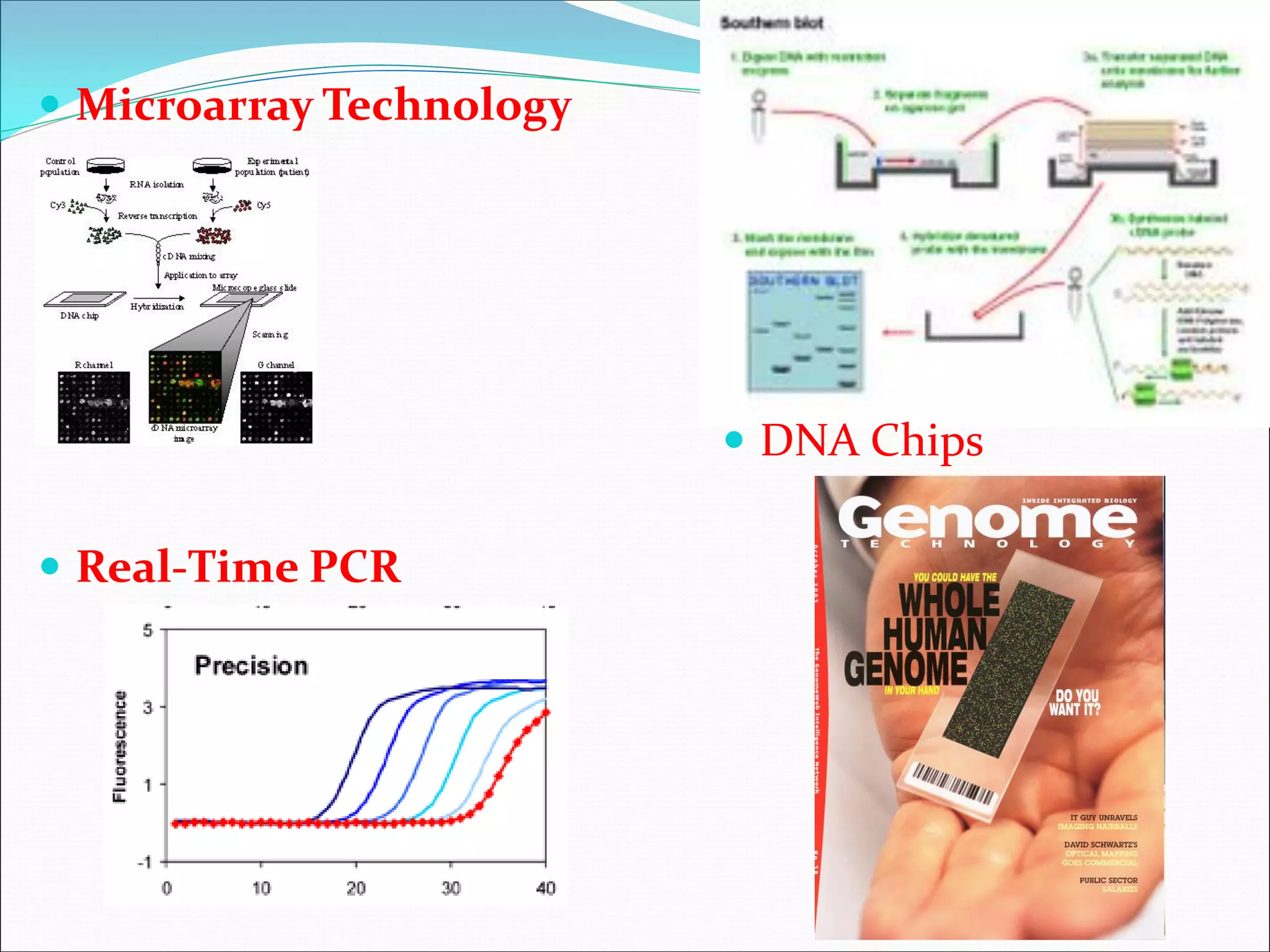  Microarray Technology
 Real-Time PCR
 DNA Chips
 