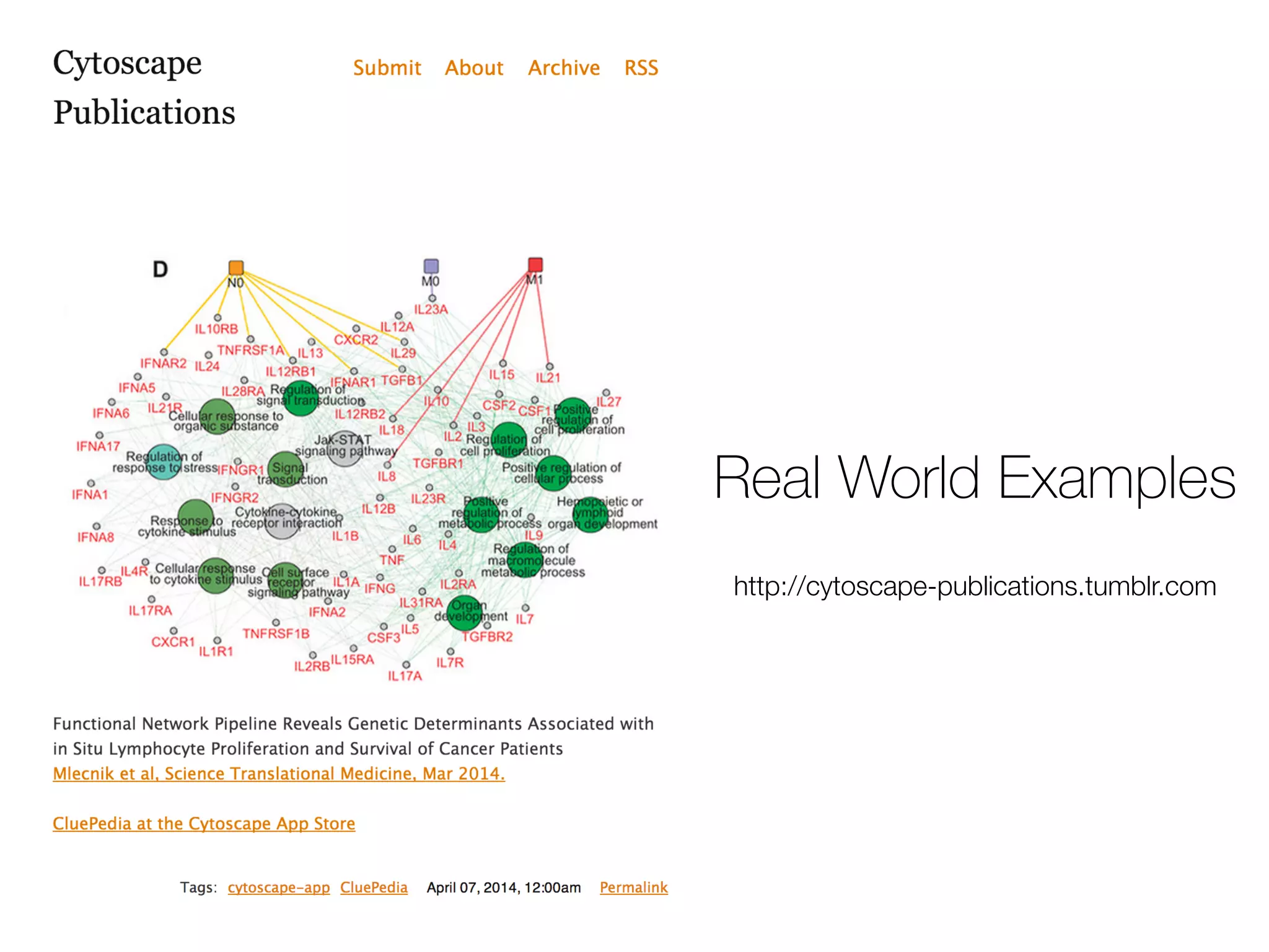 Real World Examples
http://cytoscape-publications.tumblr.com
 