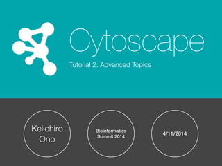 Keiichiro
Ono
Bioinformatics
Summit 2014
4/11/2014
Cytoscape
Tutorial 2: Advanced Topics
 