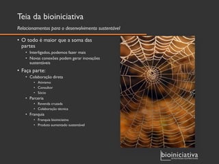 Obrigado!
www.bioiniciativa.com
contato@bioiniciativa.com
+55 (21) 3226 9246
 