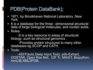 Sequence and Structural Databases of DNA and Protein, and its ...