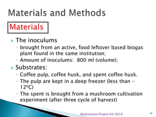 Biogas potential of spent, coffee husk and pulp