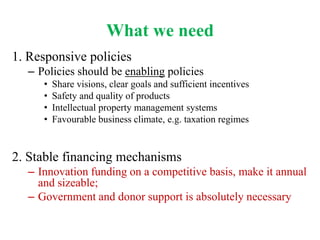 Bioscience innovation system in eastern Africa: Opportunities and challenges